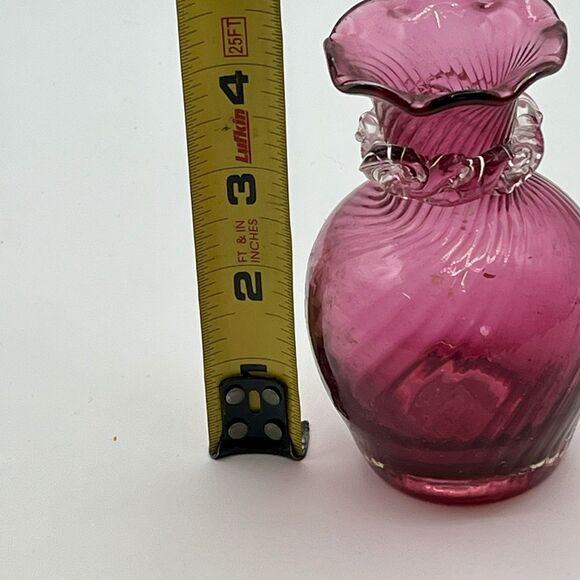 VTG. Cranberry Glass‎ Vase Pilgrim 4.5” Bedford Ruffled Top Applied Glass Collar - Picture 5 of 8